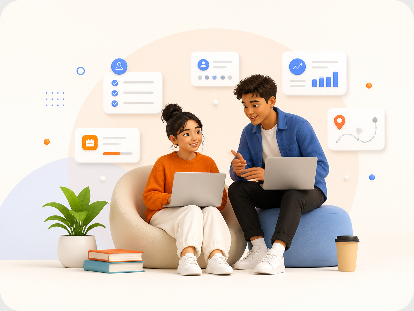 Two young people working together on their career plans